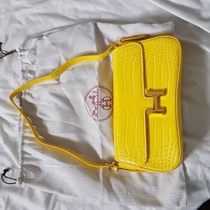 Hermes croc leather shoulder bag